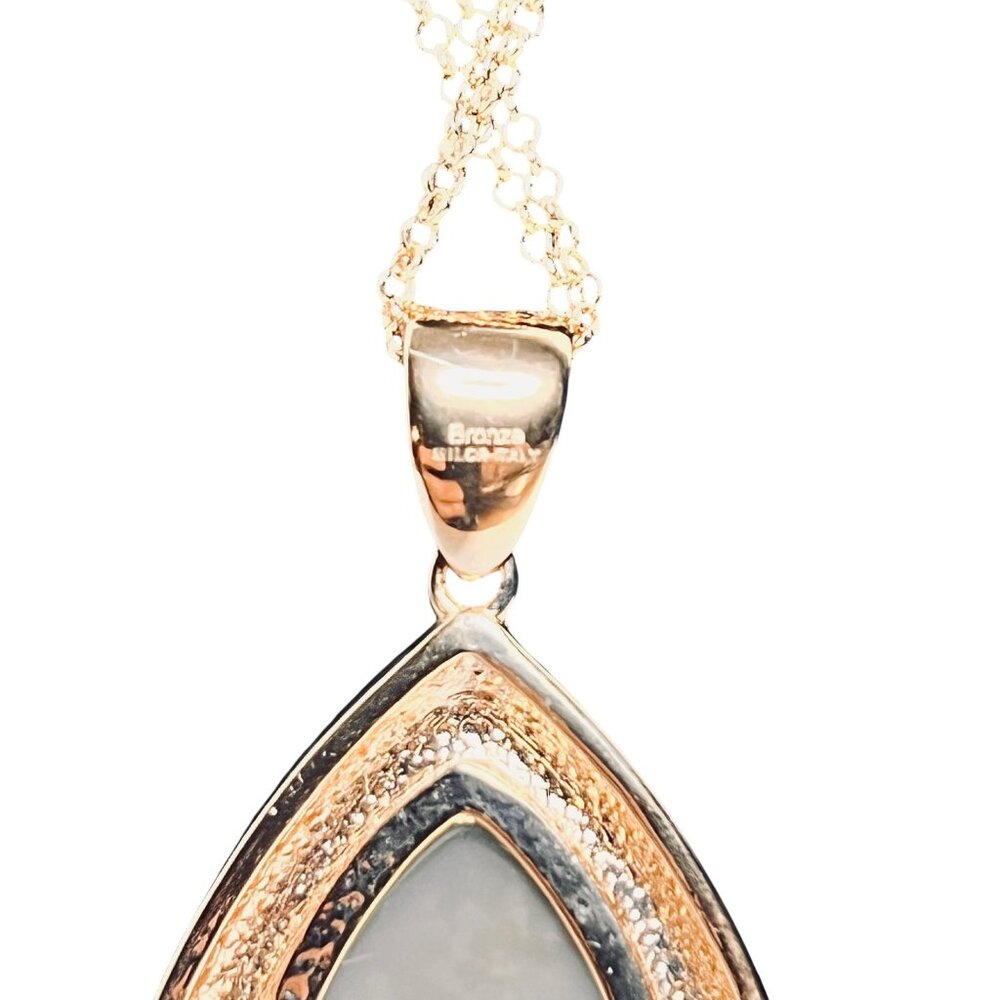 Bronzo Italia Rose Gold Tone Necklace With Blue Druzy Teardrop Pendant (6290) - Picture 4 of 9